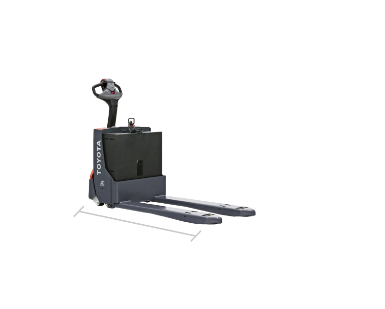 Overall length of the Toyota Electric Walkie Pallet Jack is 53.4 to 81.4 inches