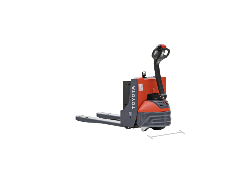 Overall width of the Toyota Electric Walkie Pallet Jack is 26.6 inches